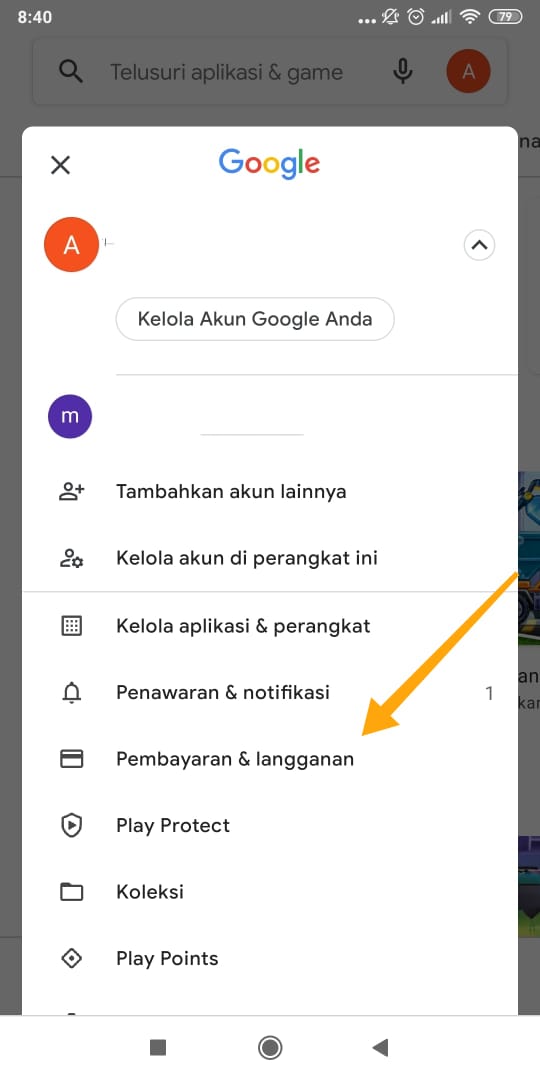 Tap ikon akun Google Play Store